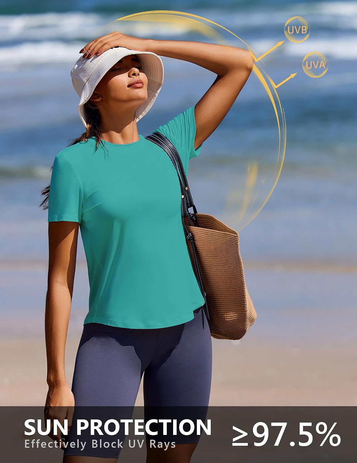 71reLSdwf3L._AC_SL1500_ بلوزات تمرين ناعمة للحماية من الشمس بعامل حماية 50+، تي شيرتات أساسية سريعة الجفاف للرياضة والجري والمشي لمسافات طويلة والسفر للنساء من بينسبارك - الصورة 3