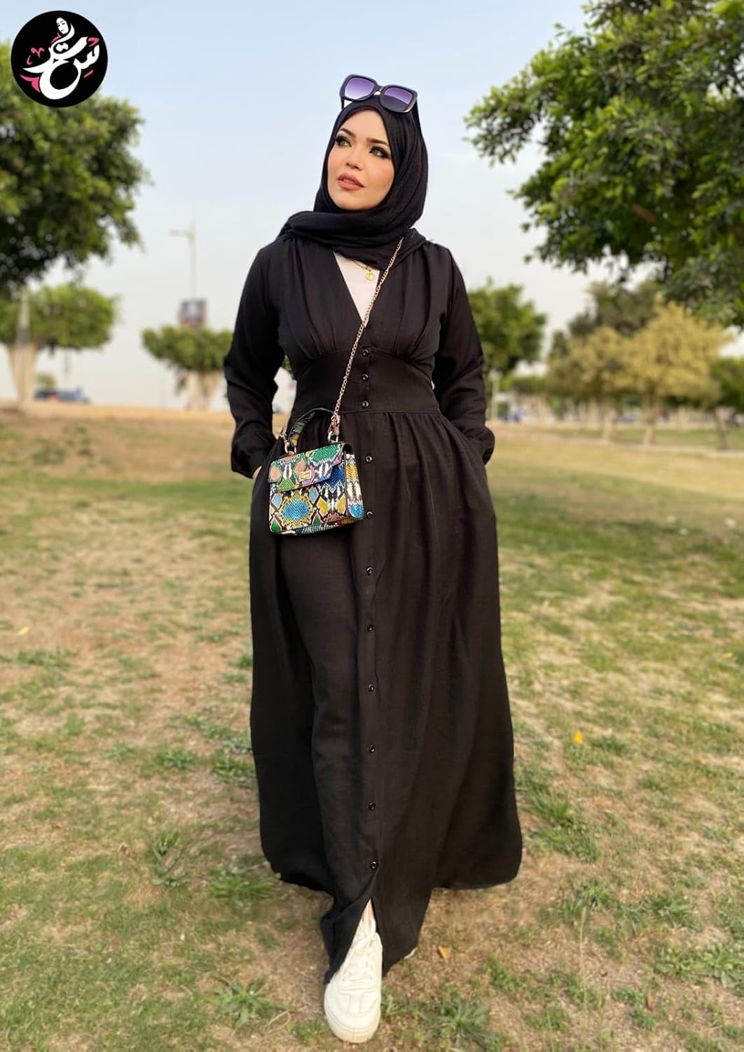71wP16TfTBL._AC_SL1500_ فستان حريمي طويل من الكتان الإسباني – تصميم محتشم بأزرار أمامية وقصة خصر أنيقة – فستان كاجوال شيك بأكمام طويلة - الصورة 2