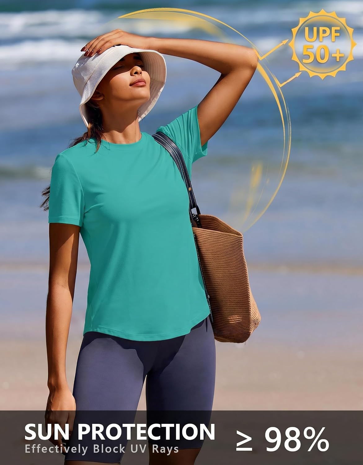 71wTwk-FU2L._AC_SL1500_ بلوزات تمرين ناعمة للحماية من الشمس بعامل حماية 50+، تي شيرتات أساسية سريعة الجفاف للرياضة والجري والمشي لمسافات طويلة والسفر للنساء من بينسبارك - الصورة 4