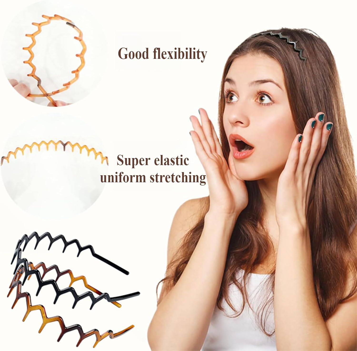 71xPmN7eZXL._AC_SL1500_ مجموعة من 2 شريط راس متعرج، طوق شعر مموج مع اسنان، عصابات راس للنساء، اكسسوار طوق شعر للنساء (اسود وكاكي) - الصورة 2