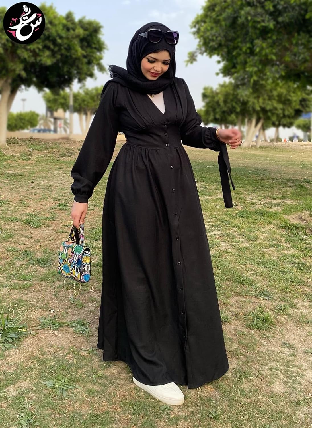 8108bcQ-blL._AC_SL1500_ فستان حريمي طويل من الكتان الإسباني – تصميم محتشم بأزرار أمامية وقصة خصر أنيقة – فستان كاجوال شيك بأكمام طويلة - الصورة 4