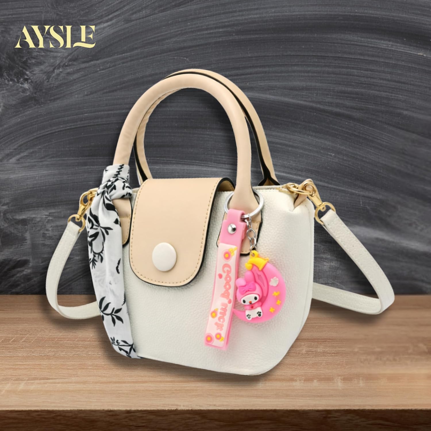 814-WN1NY-L._AC_SL1500_ شنطة كتف وكروس 1642 مصنوعة من الجلد المحبب للنساء من ايسل| إغلاق بزرار مغناطيسي | مزينة بقطع معدنية ذهبية | تتضمن سكارف ودلاية | 12 لون | مقاس 16×23×10 سم - الصورة 3