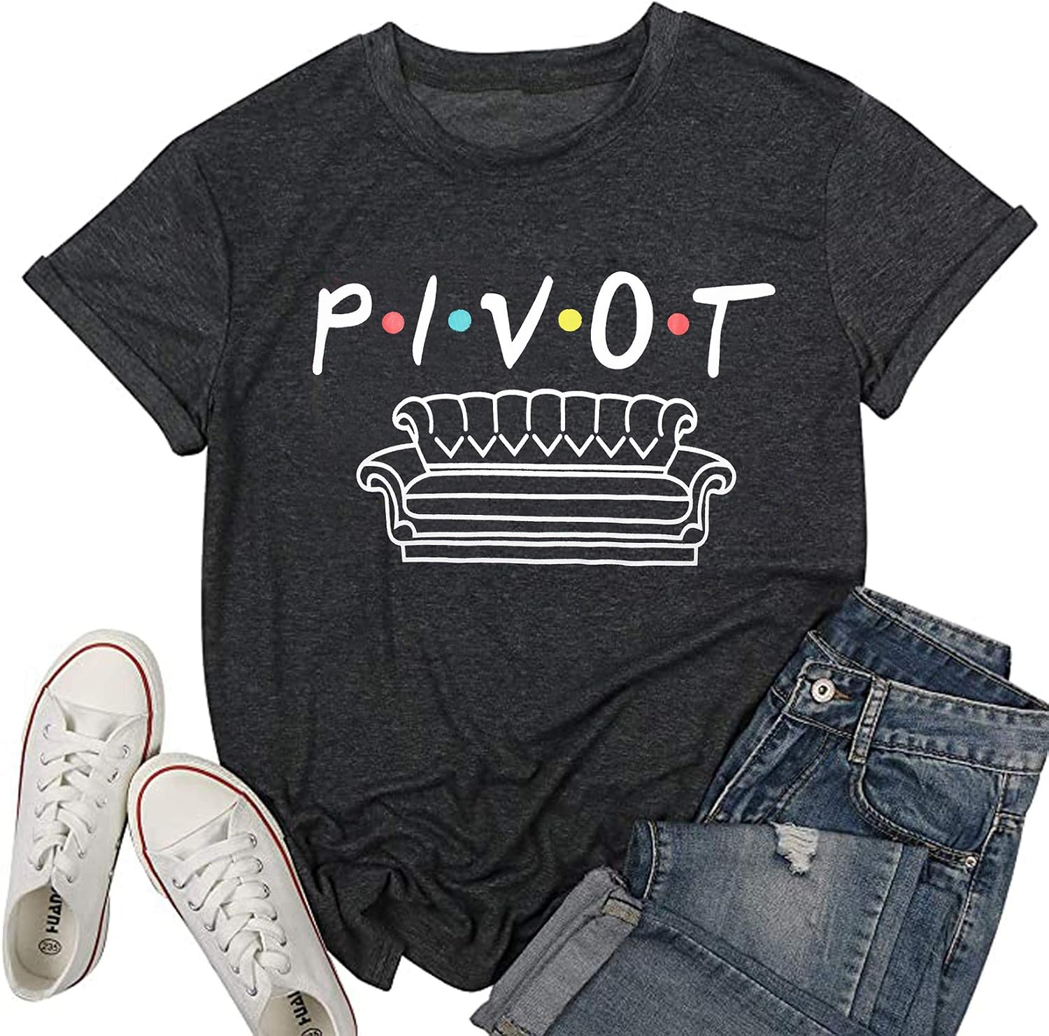 تي شيرت للنساء من بيفوت فريندز، تيشيرت مطبوع عليه عبارة Pivot Pivaht Friends، تي شيرت مطبوع عليه حروف