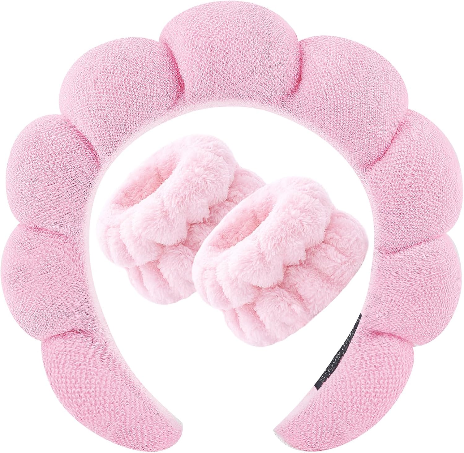 Spa Headband and Wristband Set for Washing Face, Soft Terry Cloth Makeup Skincare Headband with Wrist Towels Non Slip Hairband Gift for Women (Pink)