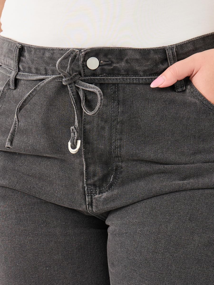 81X1YjoszbL._AC_SL1500_ Styli Women Plus Wide Leg Jeans With Self Tie-Waist - الصورة 3