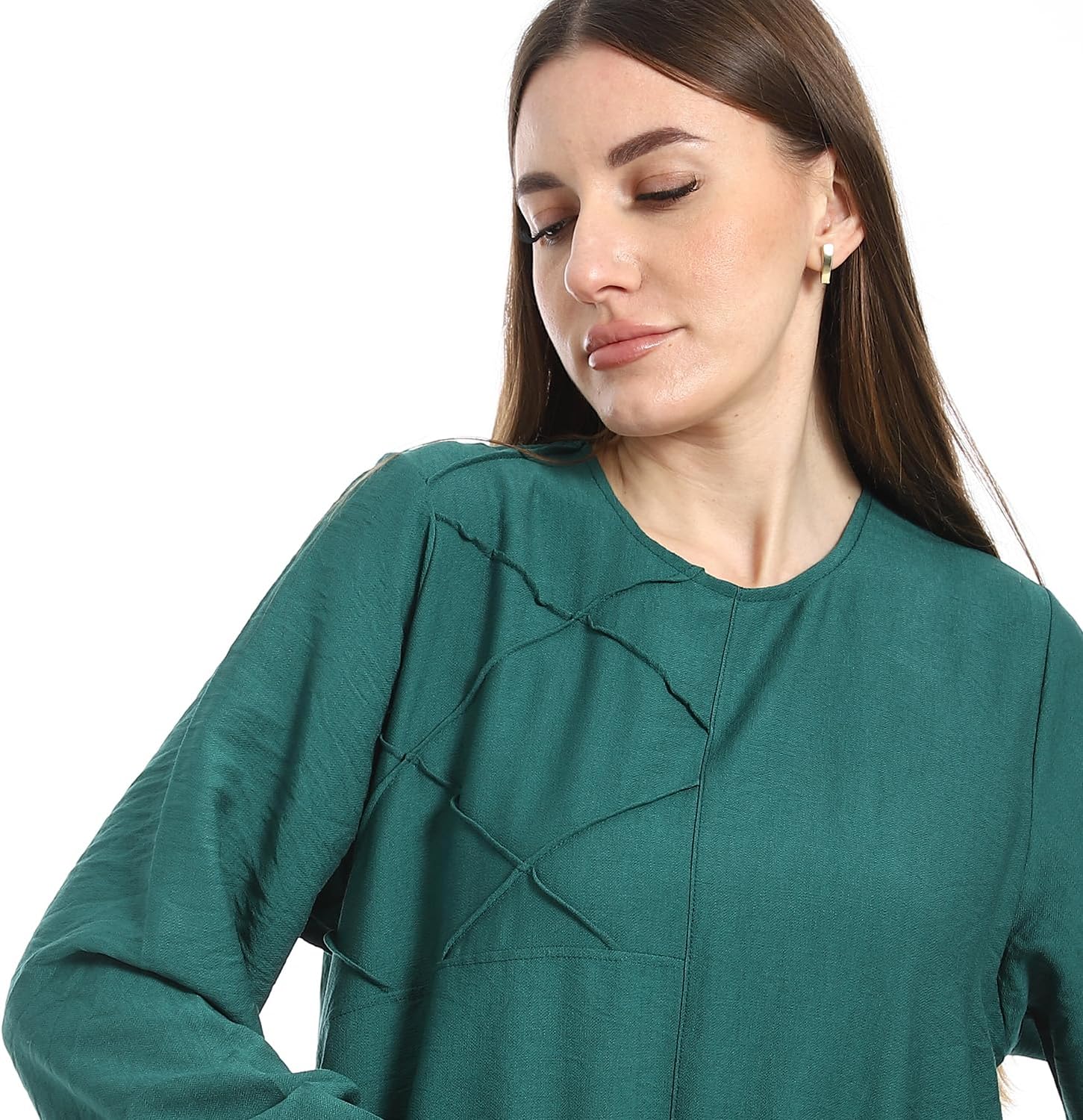 عباءة كتان بأكمام طويلة مزينة بتصميم على الصدر للنساء من سيزر
