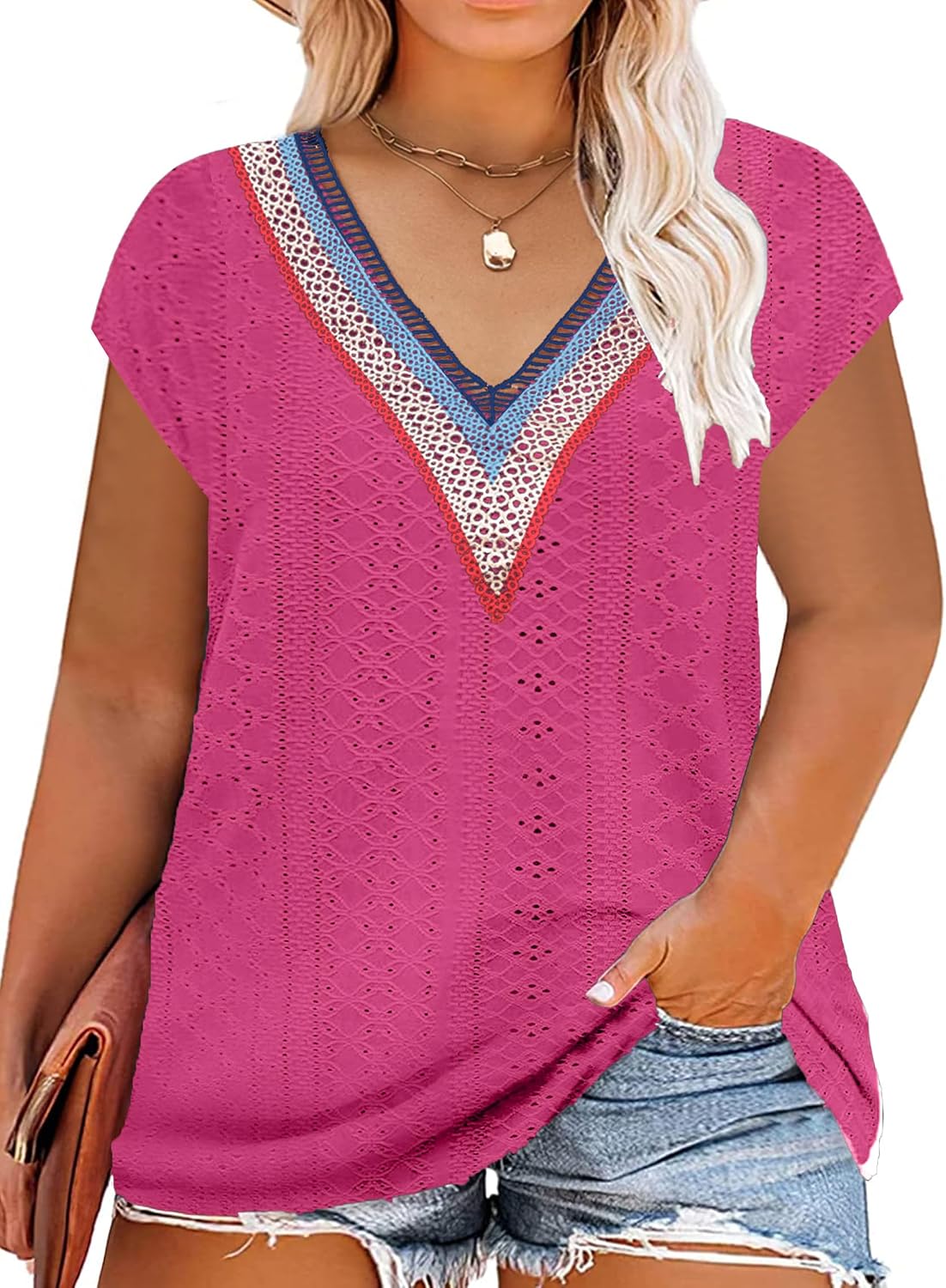 tiorhooe Large Size T-Shirts Women's V-Neck Plus Size Fashion Knitted Top Summer Oversize Women T-Shirts