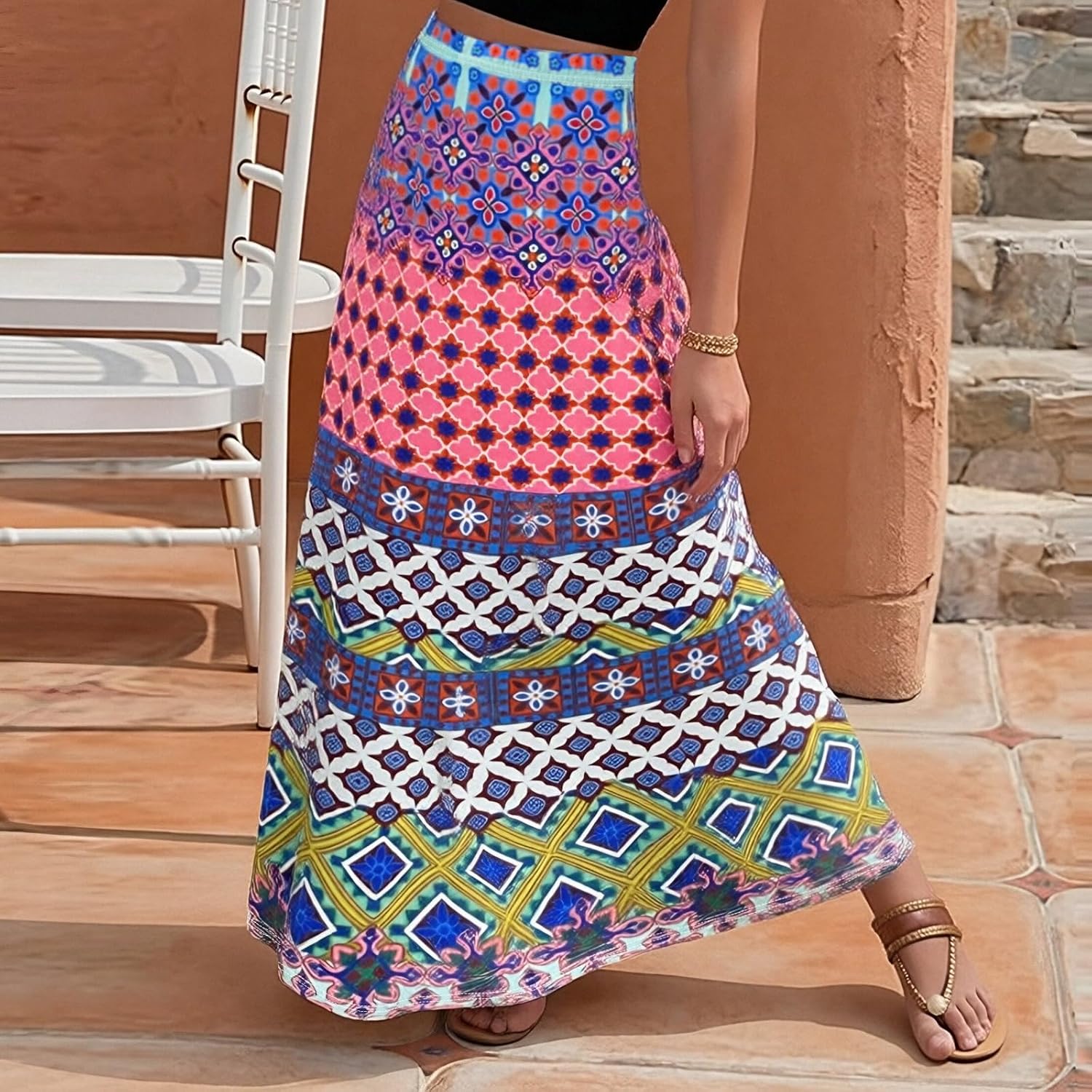 81pa0slPppL._AC_SL1500_ Women's Long Skirt Stylish High Waist Swing Skirt, Spring Summer Casual Maxi Skirt - الصورة 3