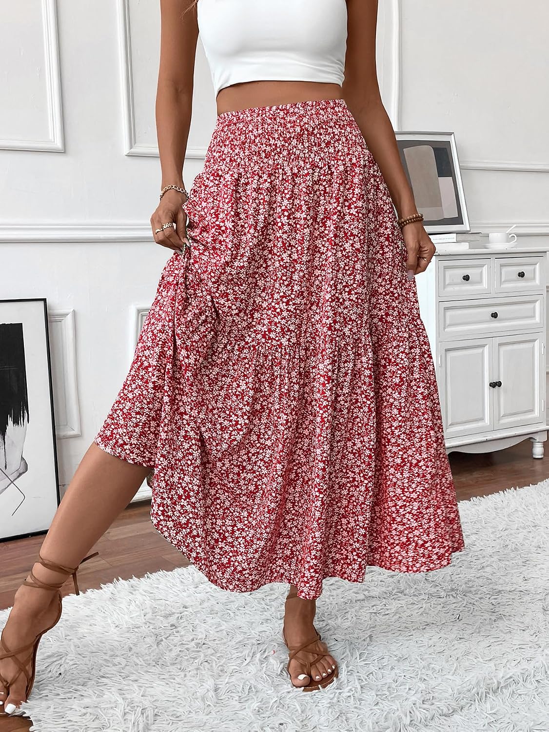 تنورة ماكسي بخصر مرتفع وتصميم كاجوال بوهو بقصة ايه لاين مع جيوب للنساء