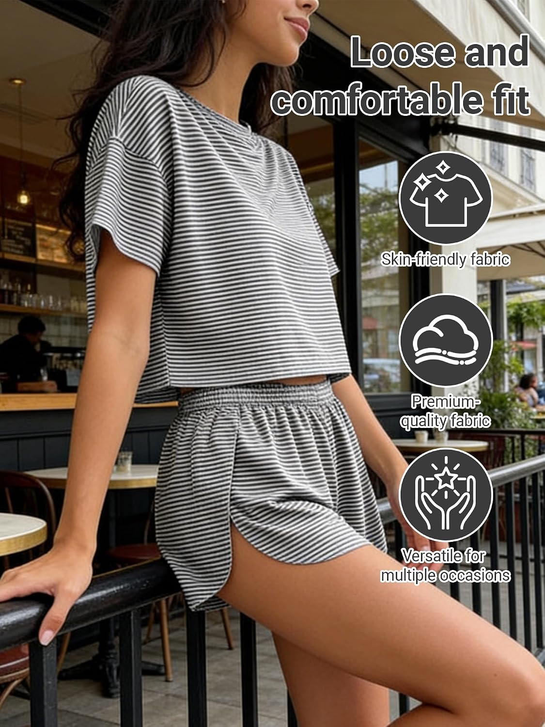 81xnZMH8YPL._AC_SL1500_ Women Loungewear Sleepwear Two Piece Set Short Sleeve Top and Shorts Relaxed Fit Home Outfit - الصورة 3