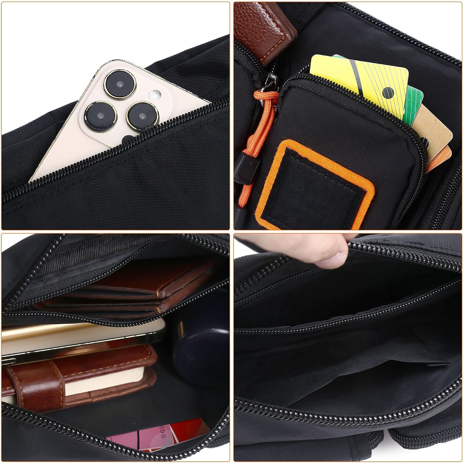 915ftMXdBEL._AC_SL1500_ شنطة خصر كروس فاني باك مقاومة صغيرة للنساء والرجال مع 4 جيوب، شنطة بحزام للجري والسفر والمشي لمسافات طويلة، شنطة كروس خفيفة الوزن تناسب جميع الموبايلات، اسود - الصورة 4
